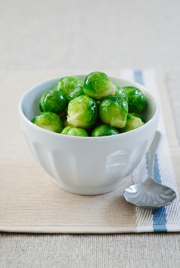 Boiled Brussels sprouts in a bowl