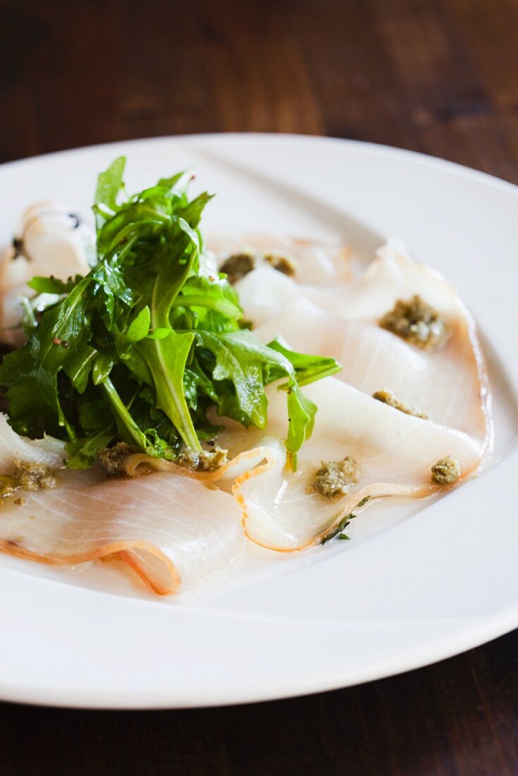 Carpaccio of House Smoked Swordfish with Caper Dressing