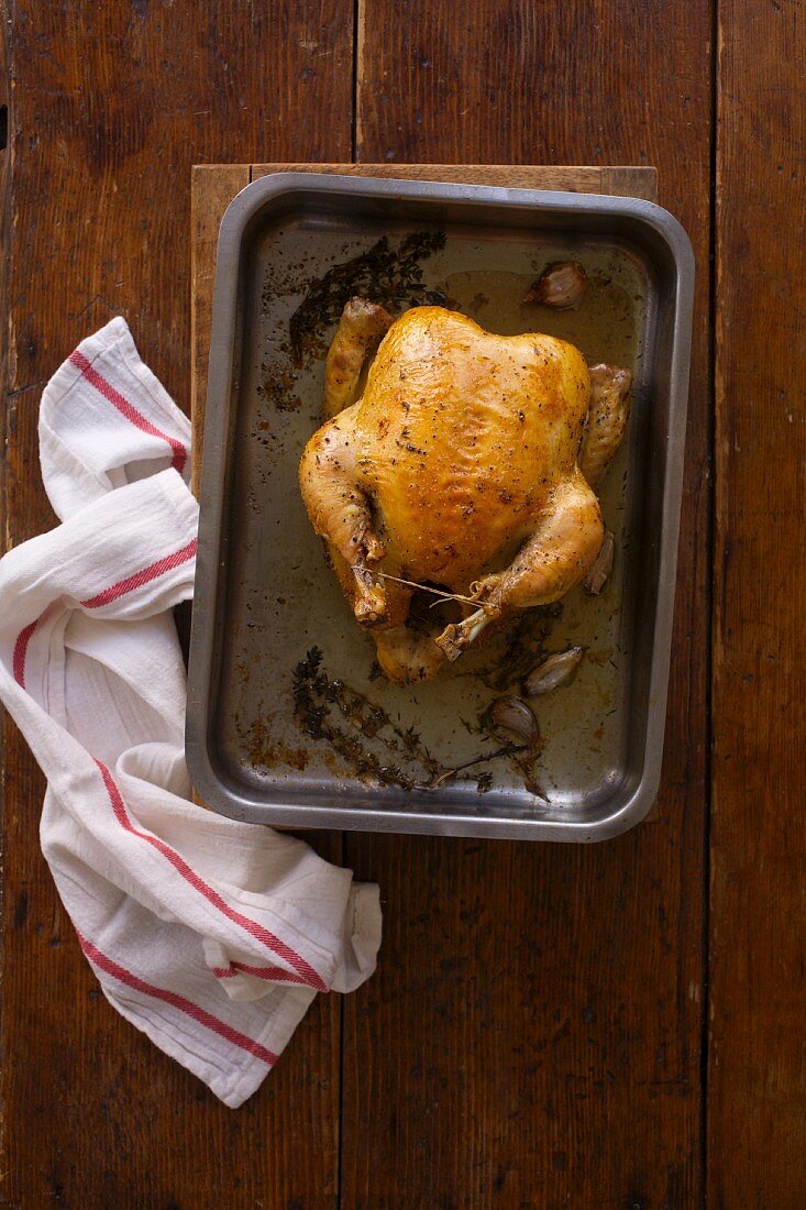 A Roasted Chicken in a Pan