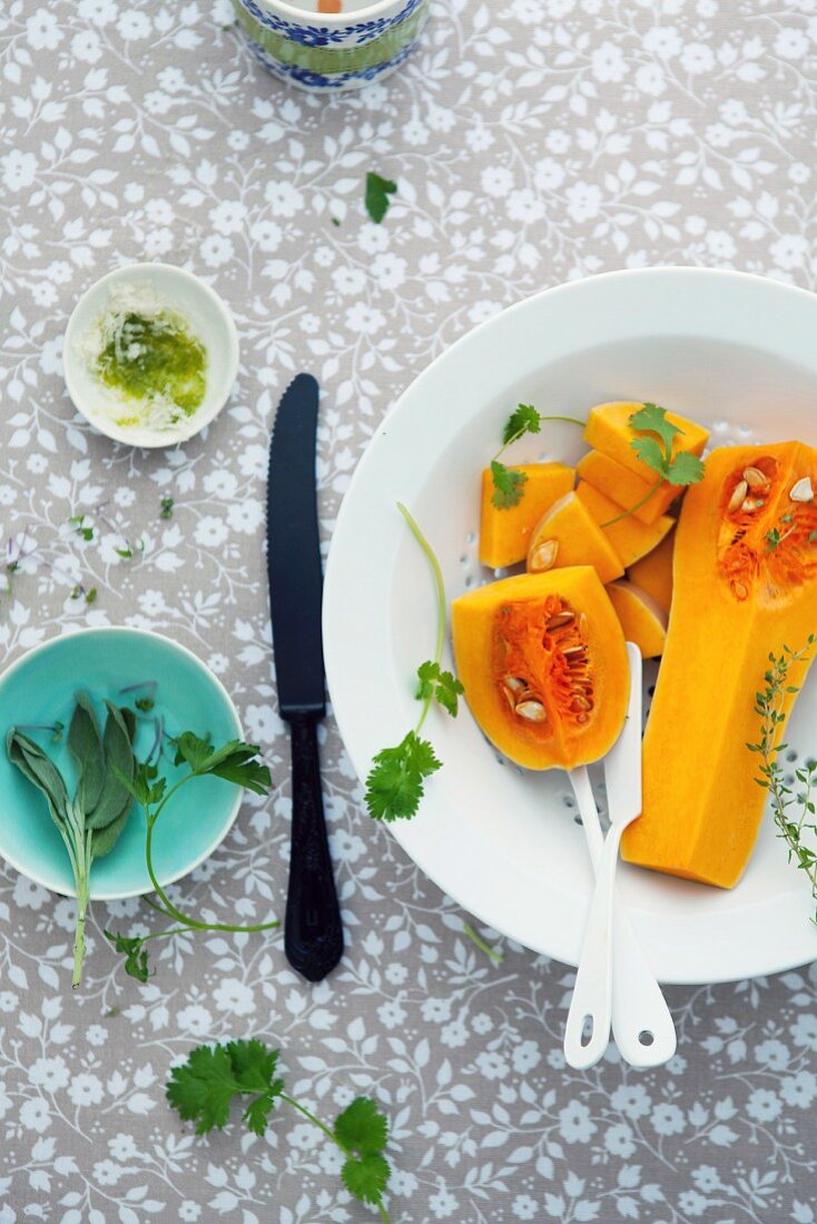 Butternut squash and herbs