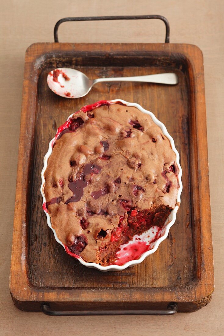 Chocolate clafoutis with sour cherries