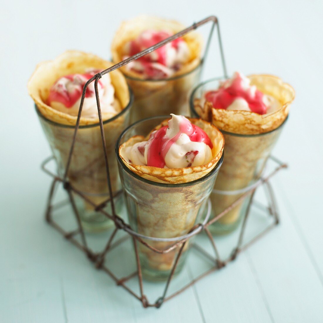 Pancake wraps with strawberry mousse