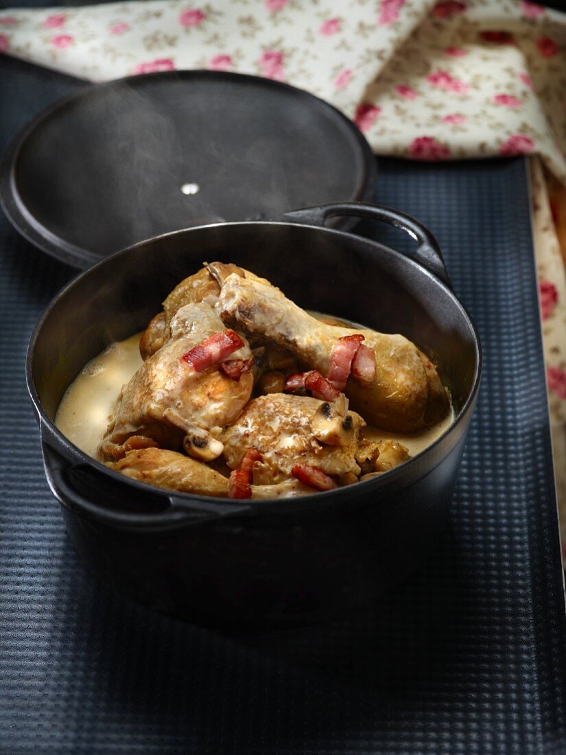 Chicken cooked in white wine