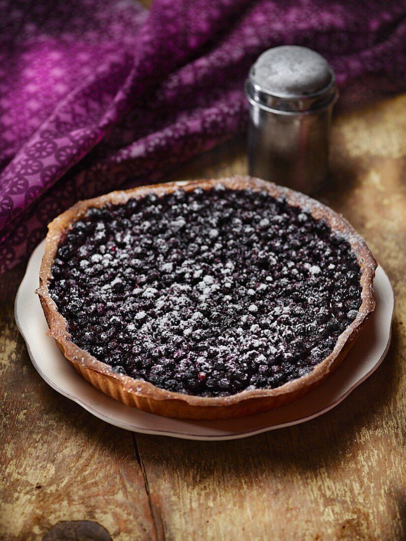 Blueberry tart with powdered sugar