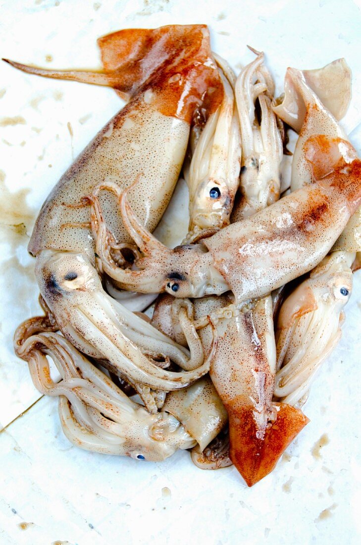 A pile of squid on waxed paper