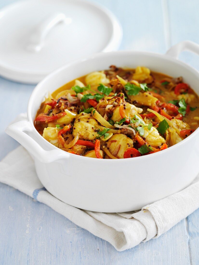 Monkfish curry with peppers