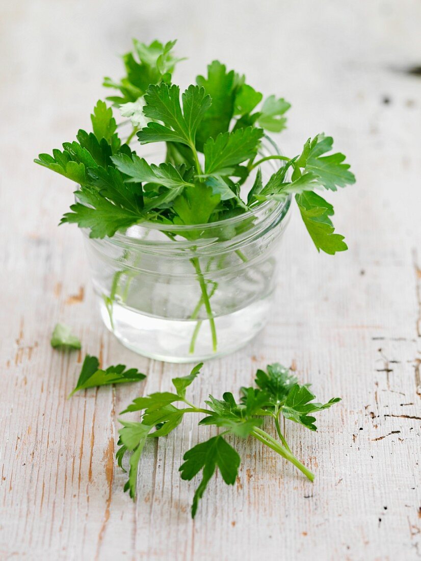 Fresh parsley in a glass of water