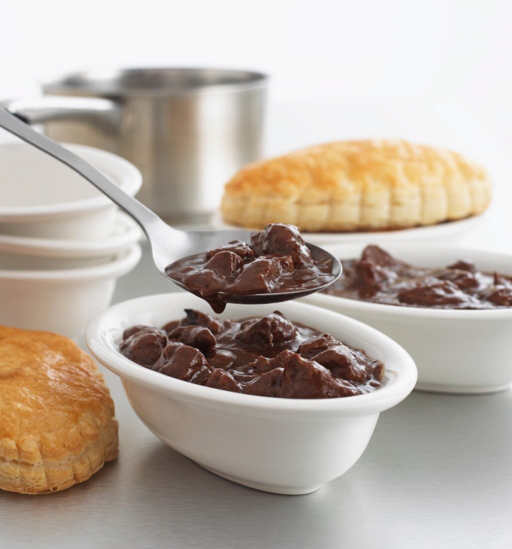 Beef pies (beef stew with pastry, England)