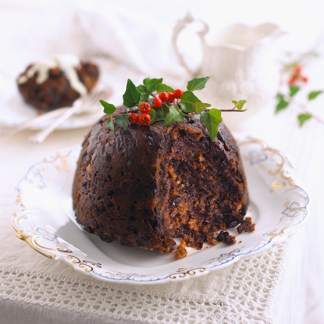 Christmas pudding, with a slice removed