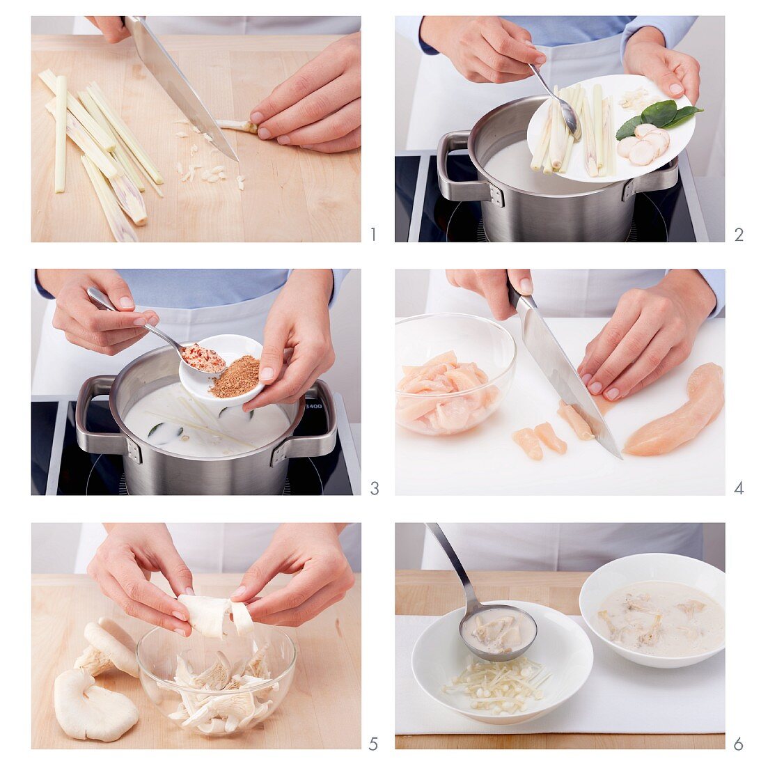 Tom Khaa Gai (Thai chicken and coconut soup) being made