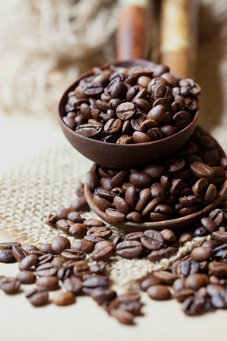 Geröstete Kaffeebohnen in Kellen