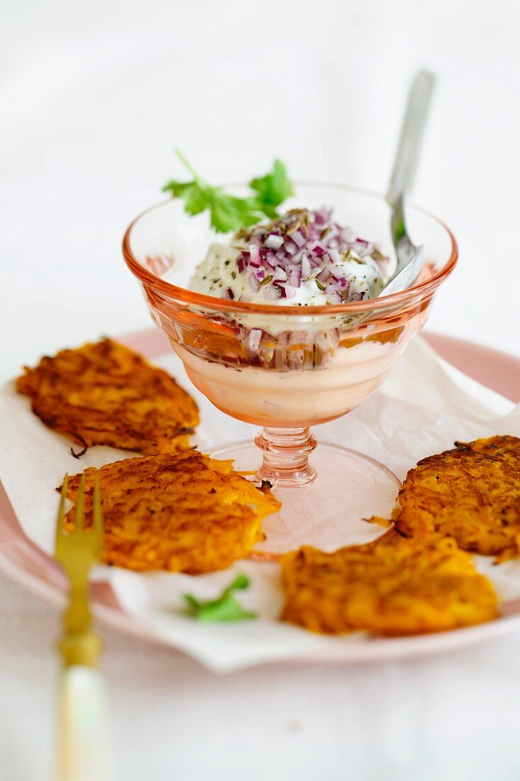 Fried pumpkin cakes with cheese cream