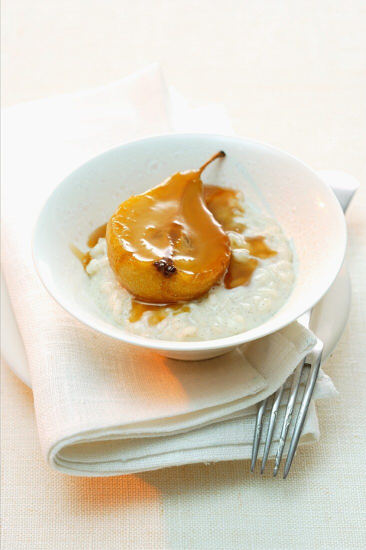 Vanilla risotto with pears and pear caramel