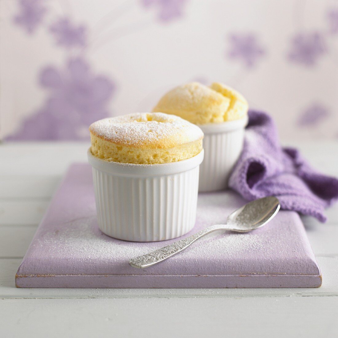Lemon soufflé dusted with icing sugar