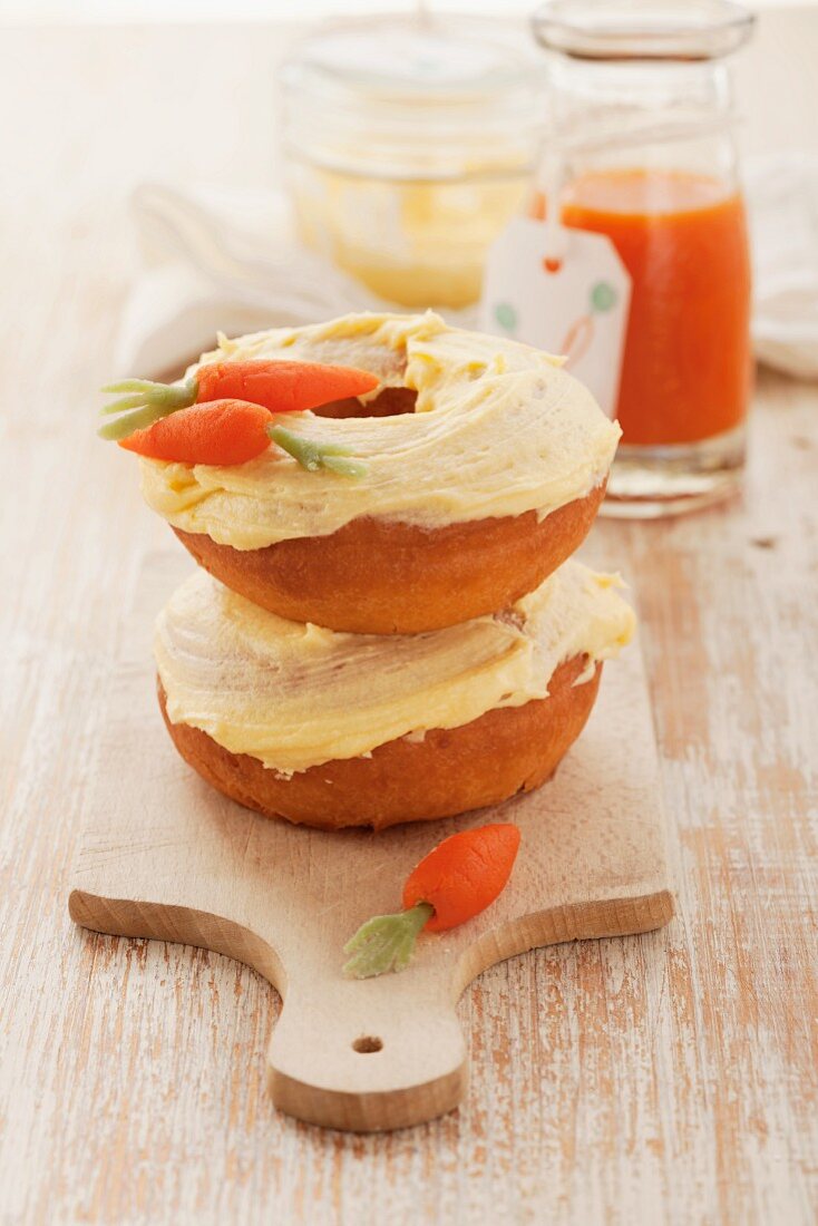 Carrot doughnuts with marzipan carrots