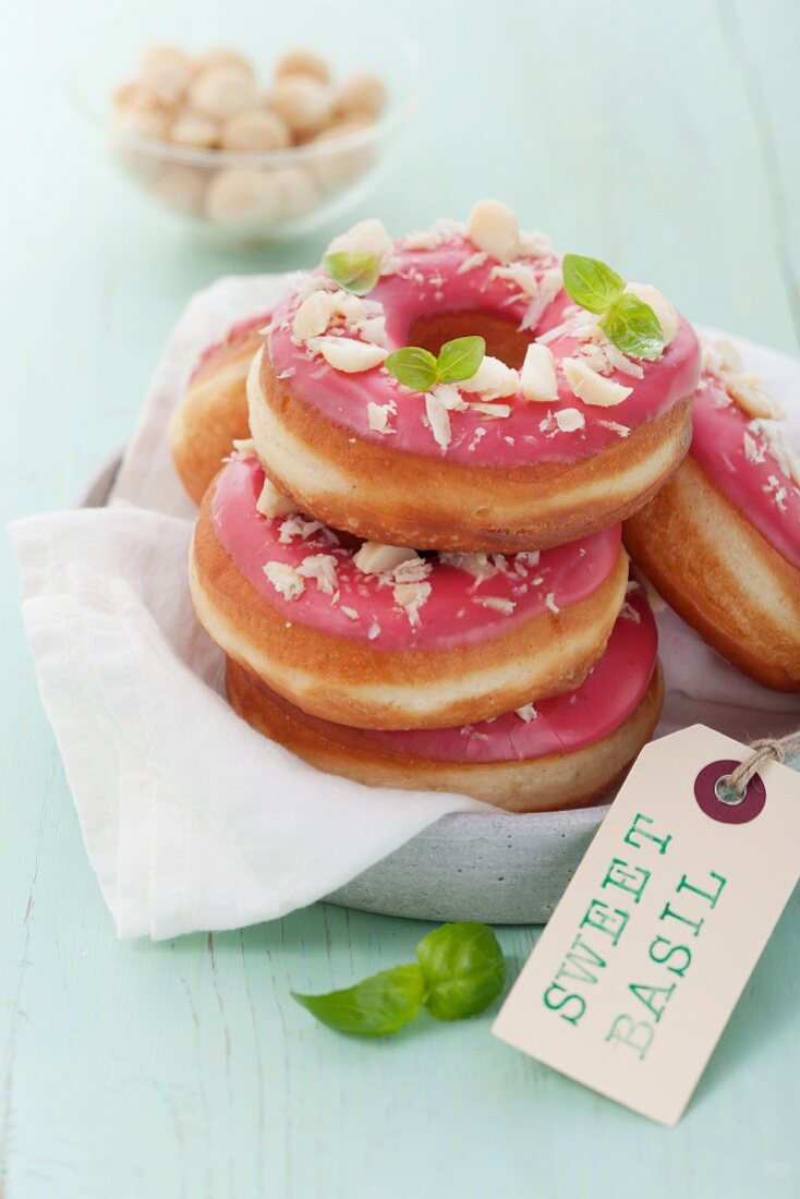 Sweet basil doughnuts with chopped nuts