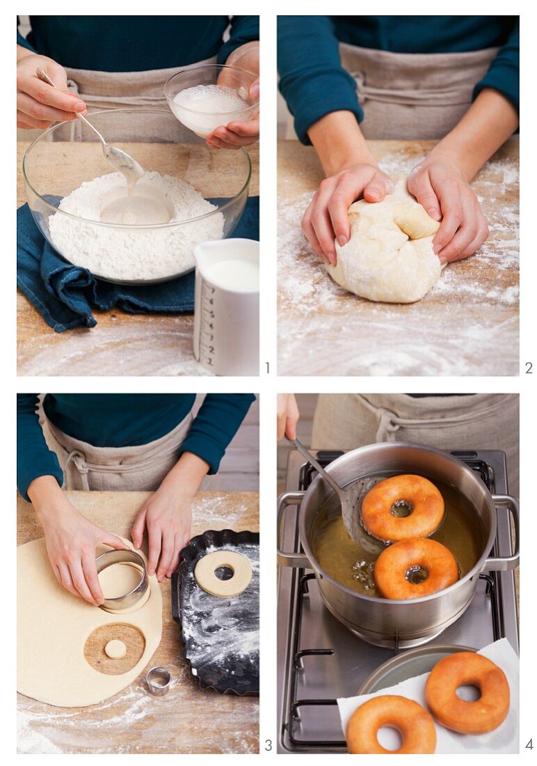 Doughnuts being made from yeast dough