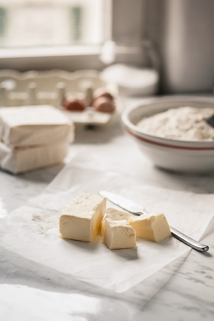 Chunks of butter for baking biscuits