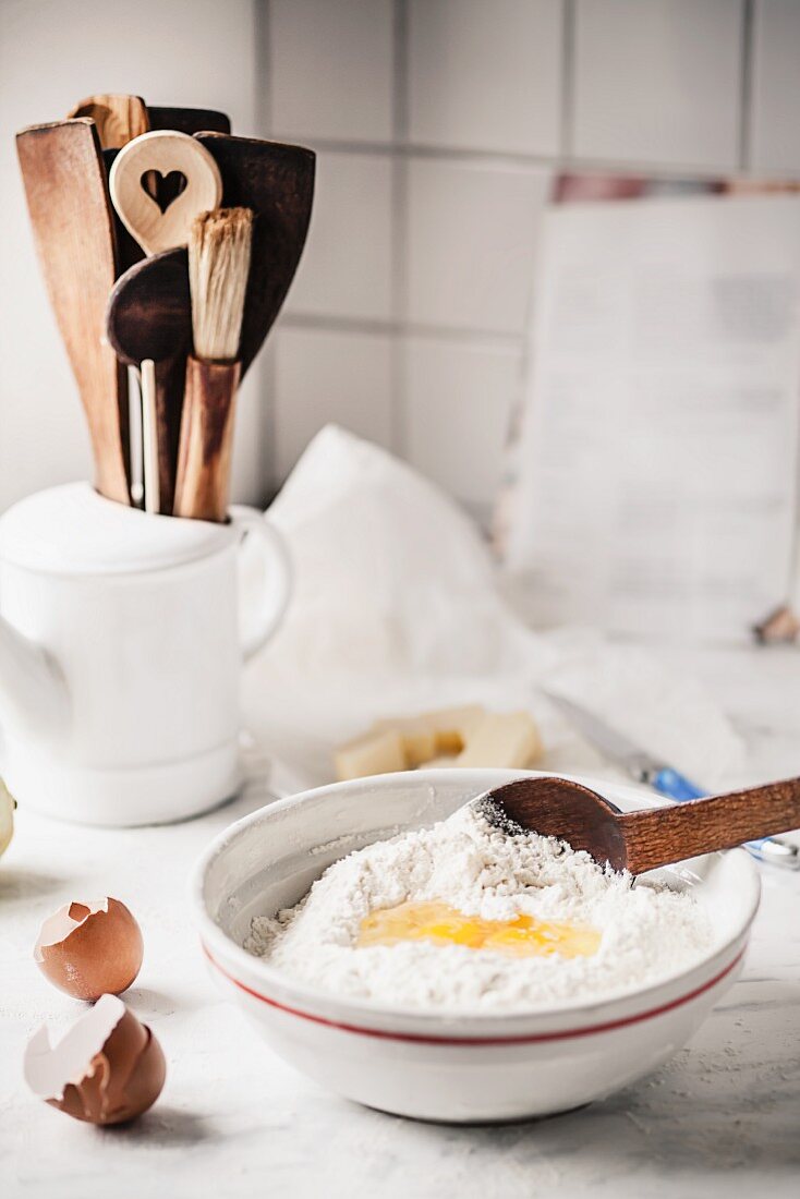 Flour and egg for baking biscuits