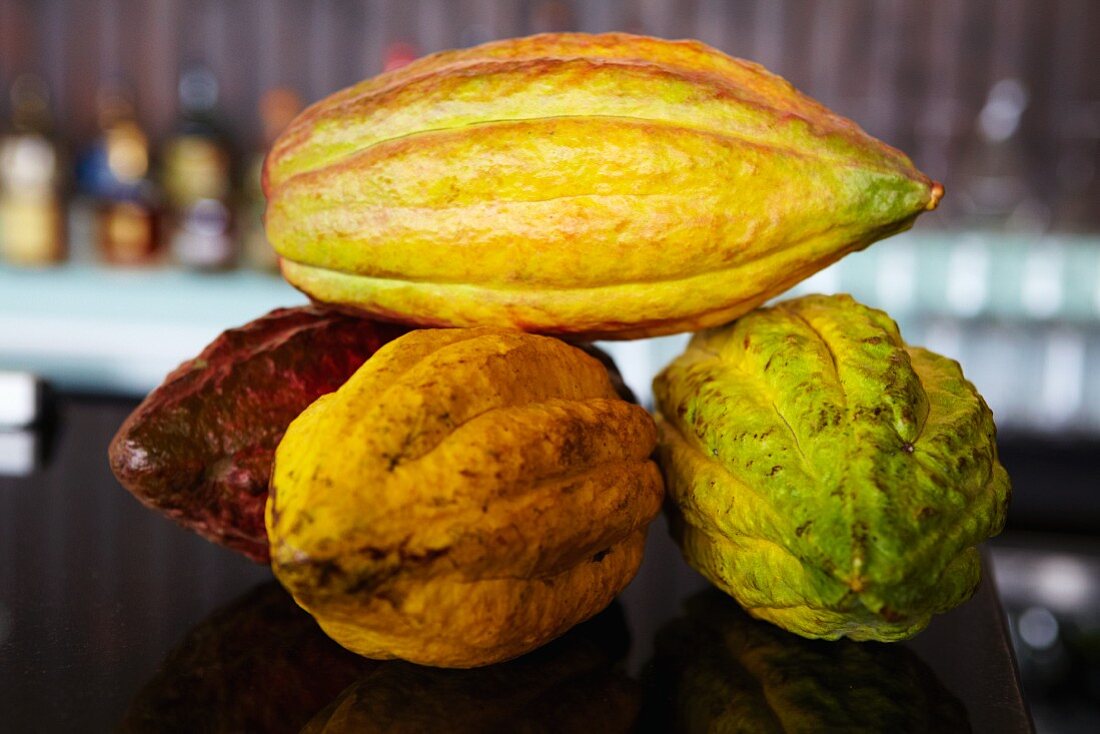 Four cocoa pods