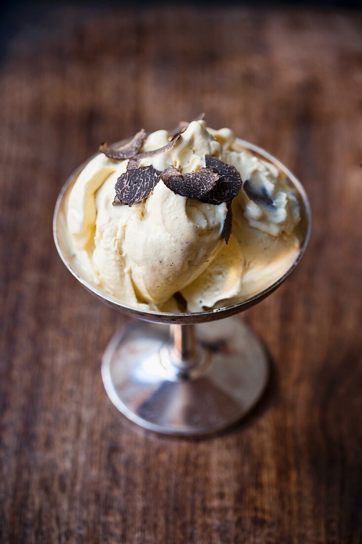 Truffle ice cream with slices of truffle