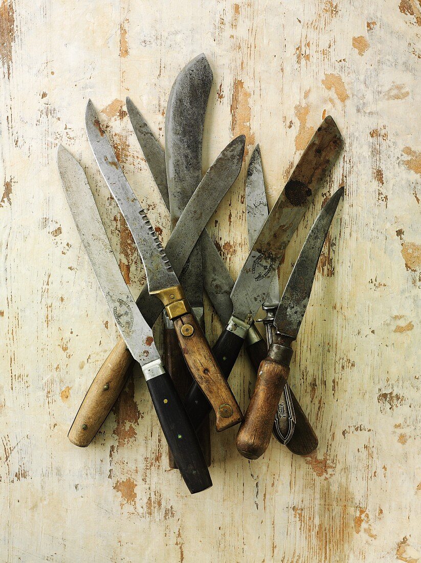 Assorted old kitchen knives