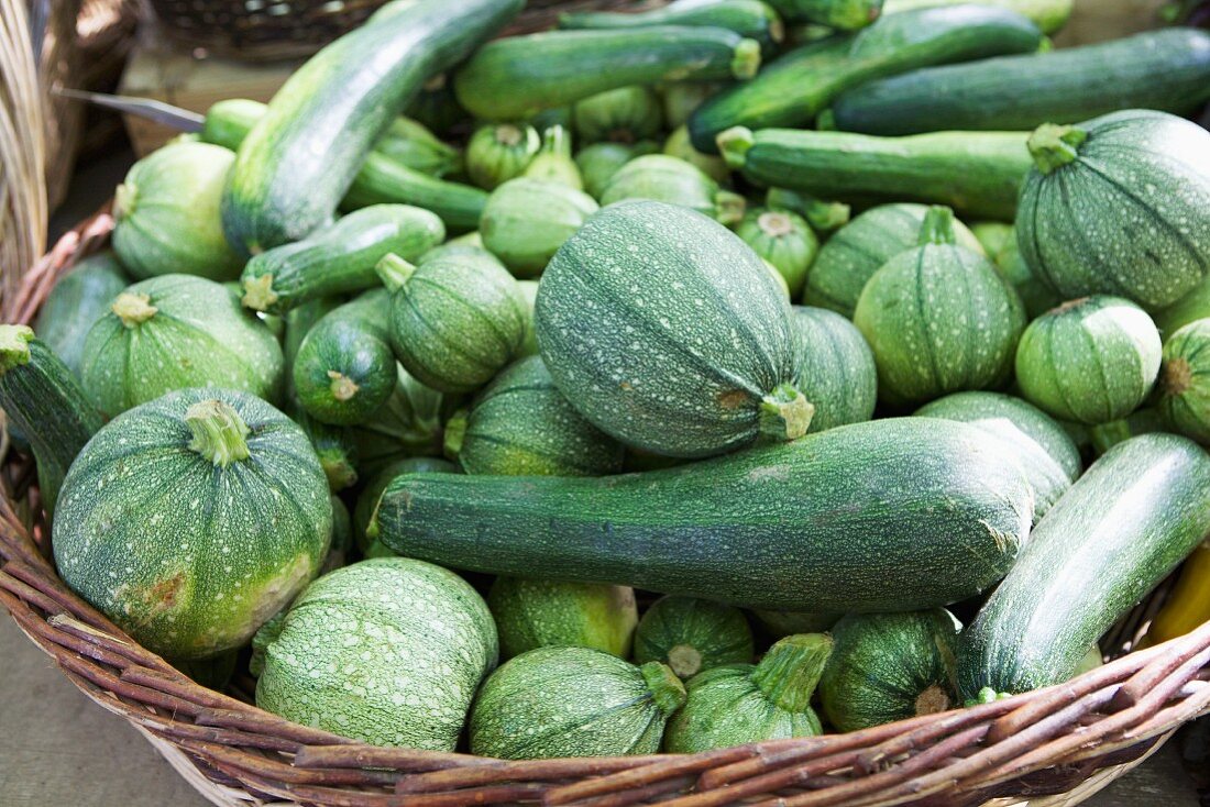 Courgettes and marrows in a basket
