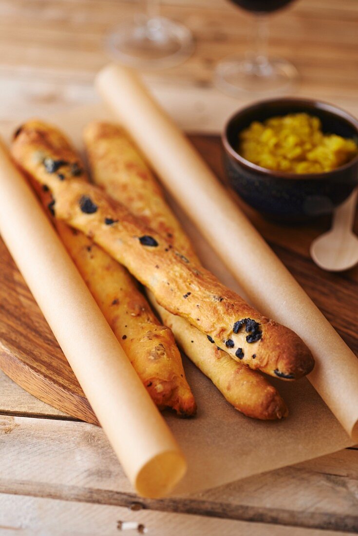 Olive baguettes with chorizo