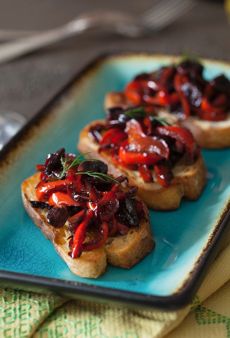 Red Peppers Melted with Fig Balsamic Vinegar Crostini