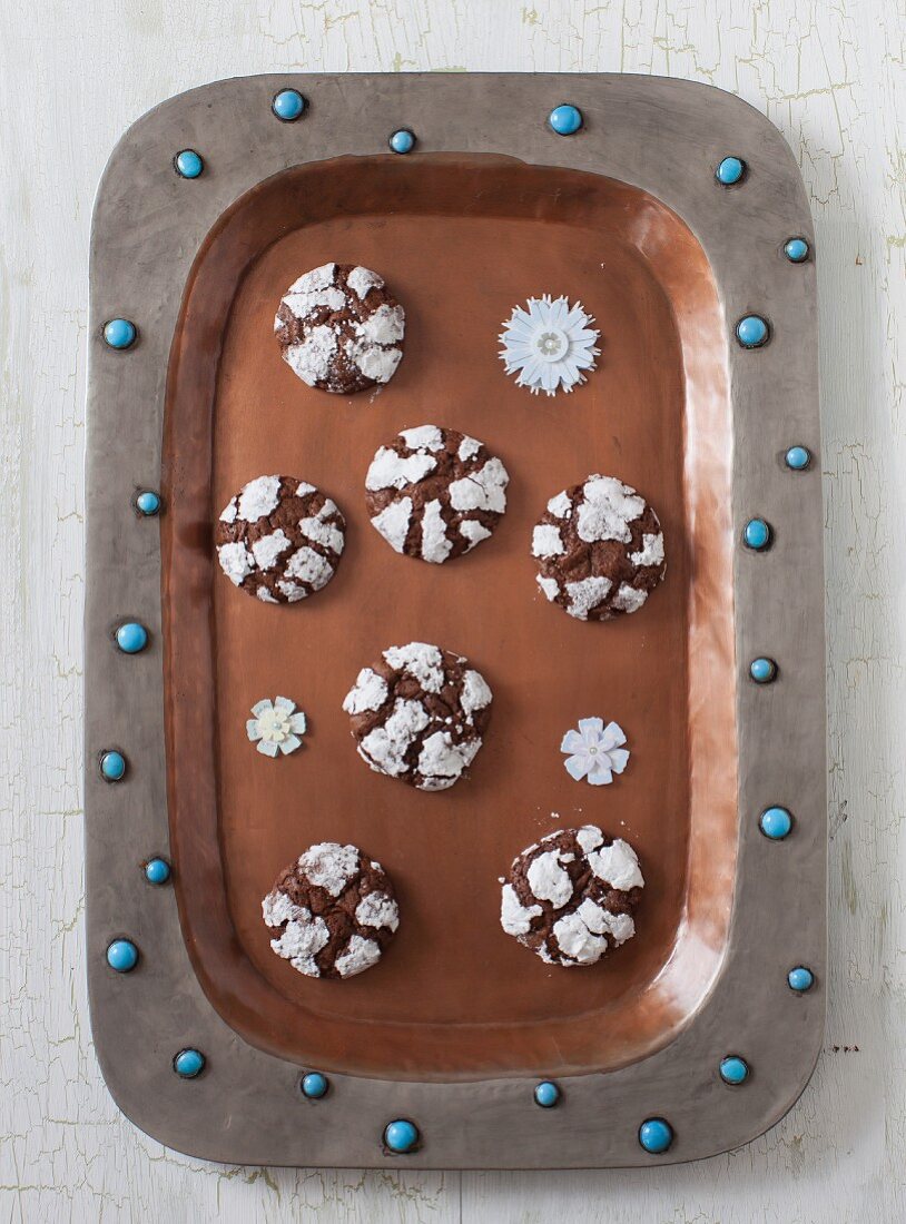 Chocolate cookies on a tray