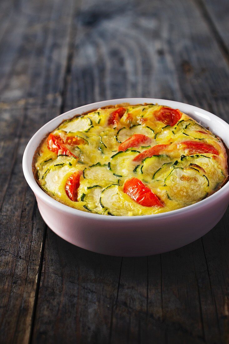 Clafoutis with courgette and tomatoes