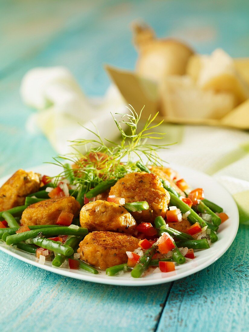 Prawn fishcakes with green bean salad