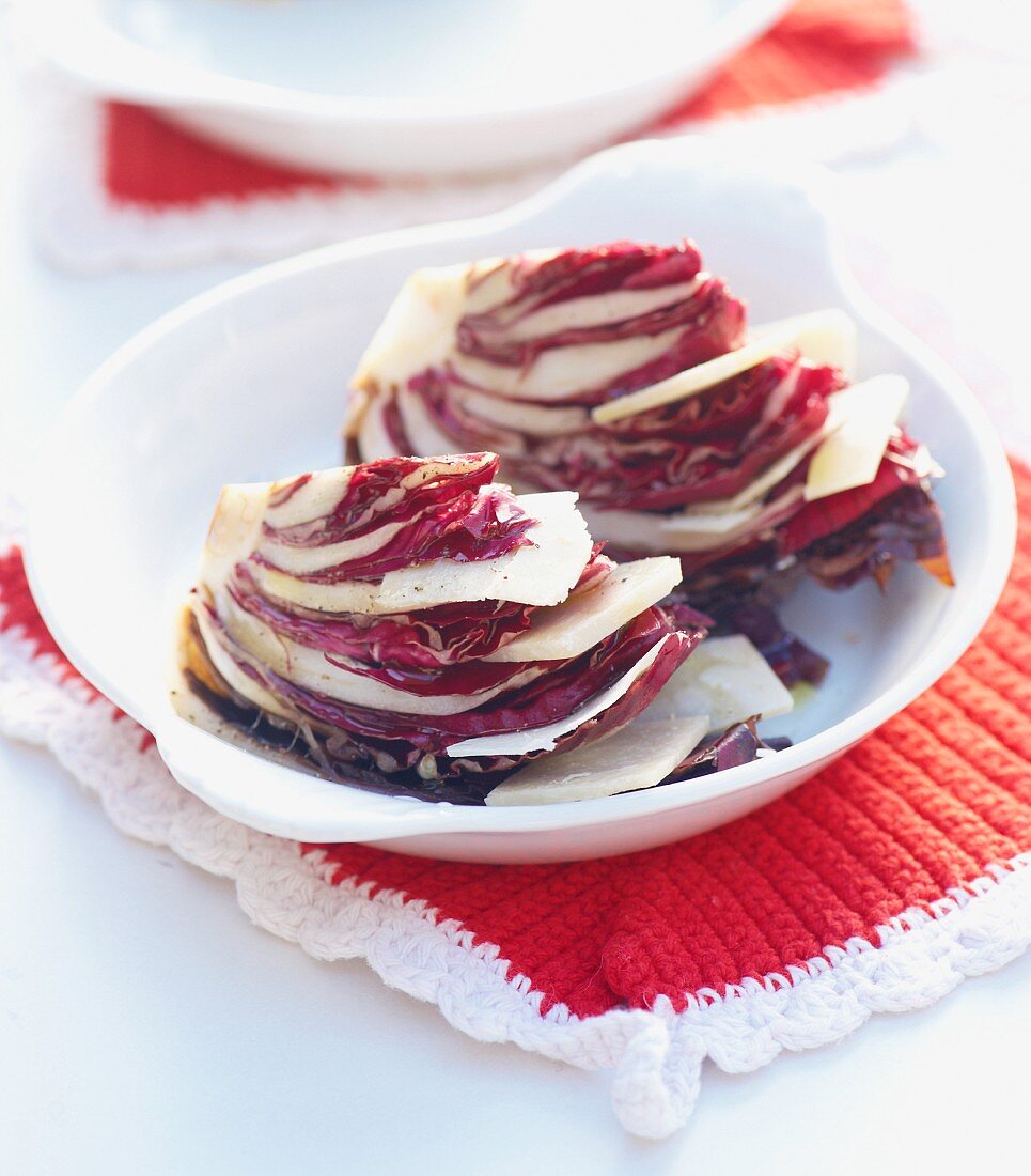 Baked stuffed red endive