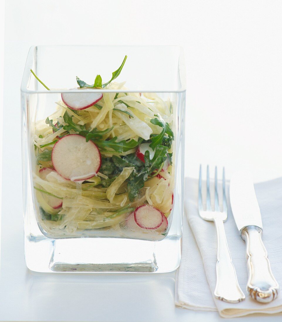 White cabbage salad with radishes and rocket