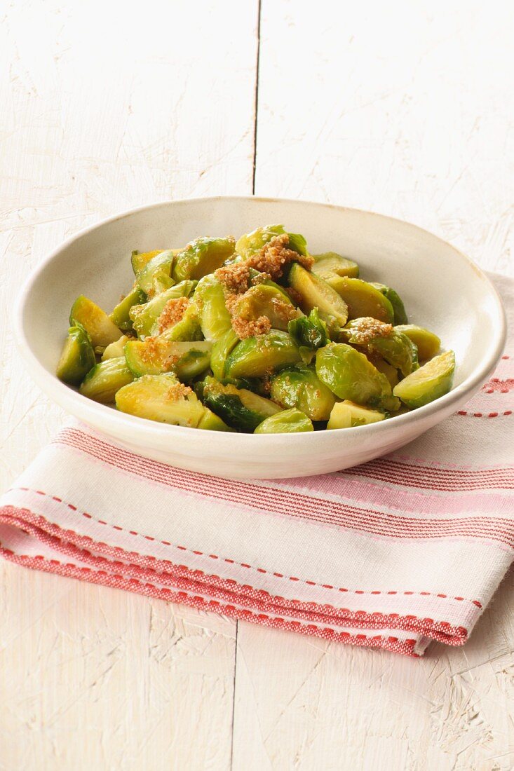 A side of Brussels sprouts with buttered breadcrumbs