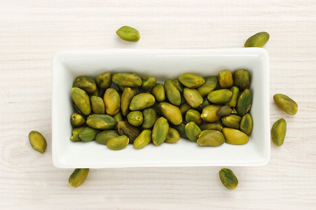 Shelled pistachios in a bowl