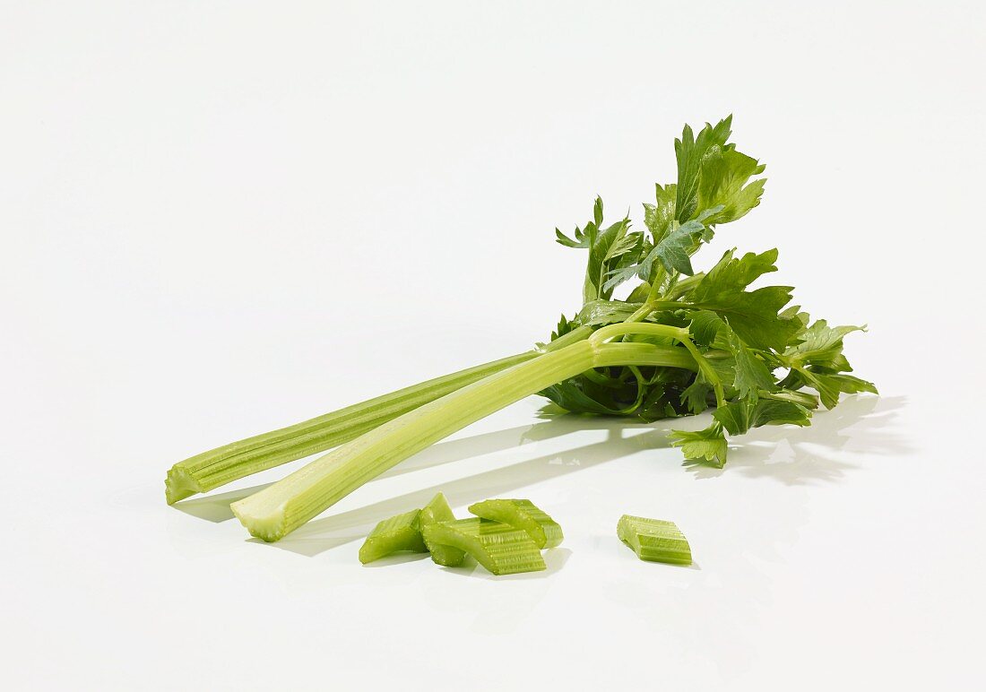 Celery, whole and sliced