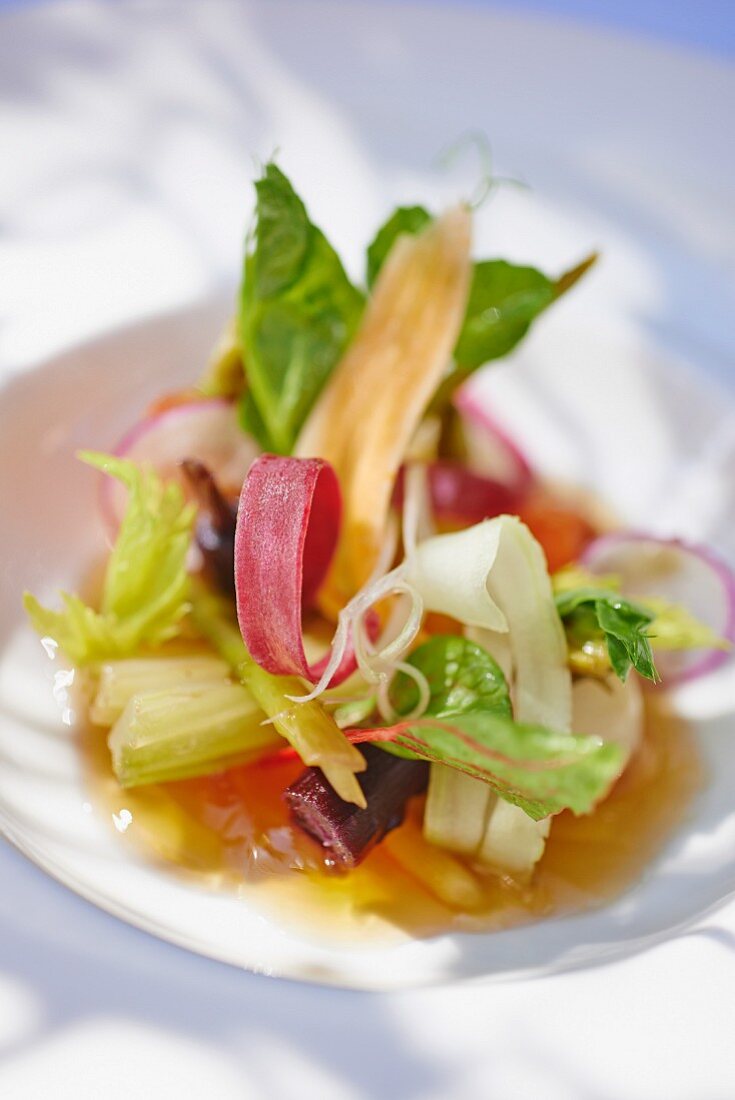 Pot Au Feu mit Gemüsestreifen und Gelee