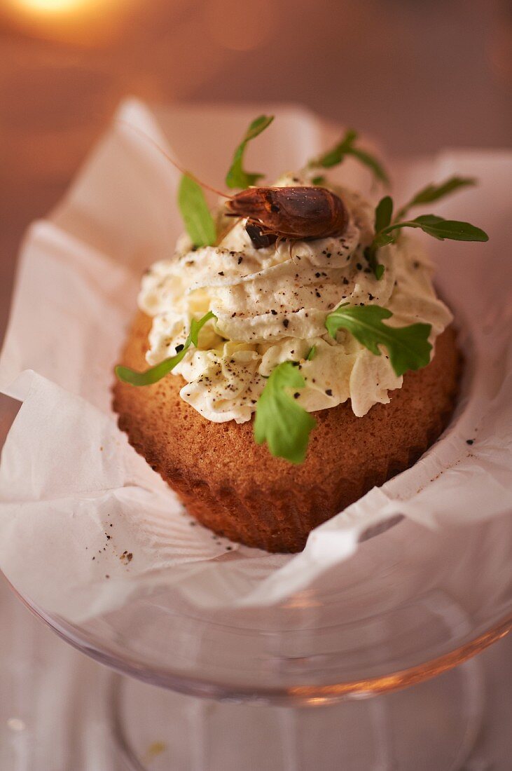 Cupcake mit Garnelensalat