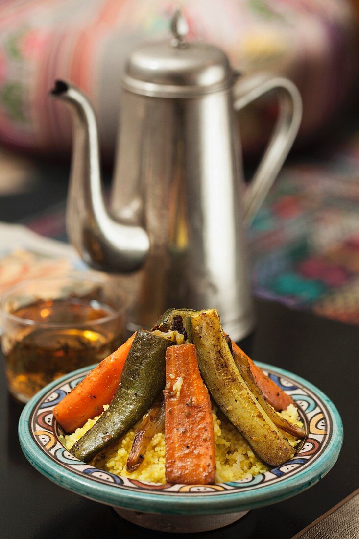 Vegetable tagine with couscous and tea (Morocco)