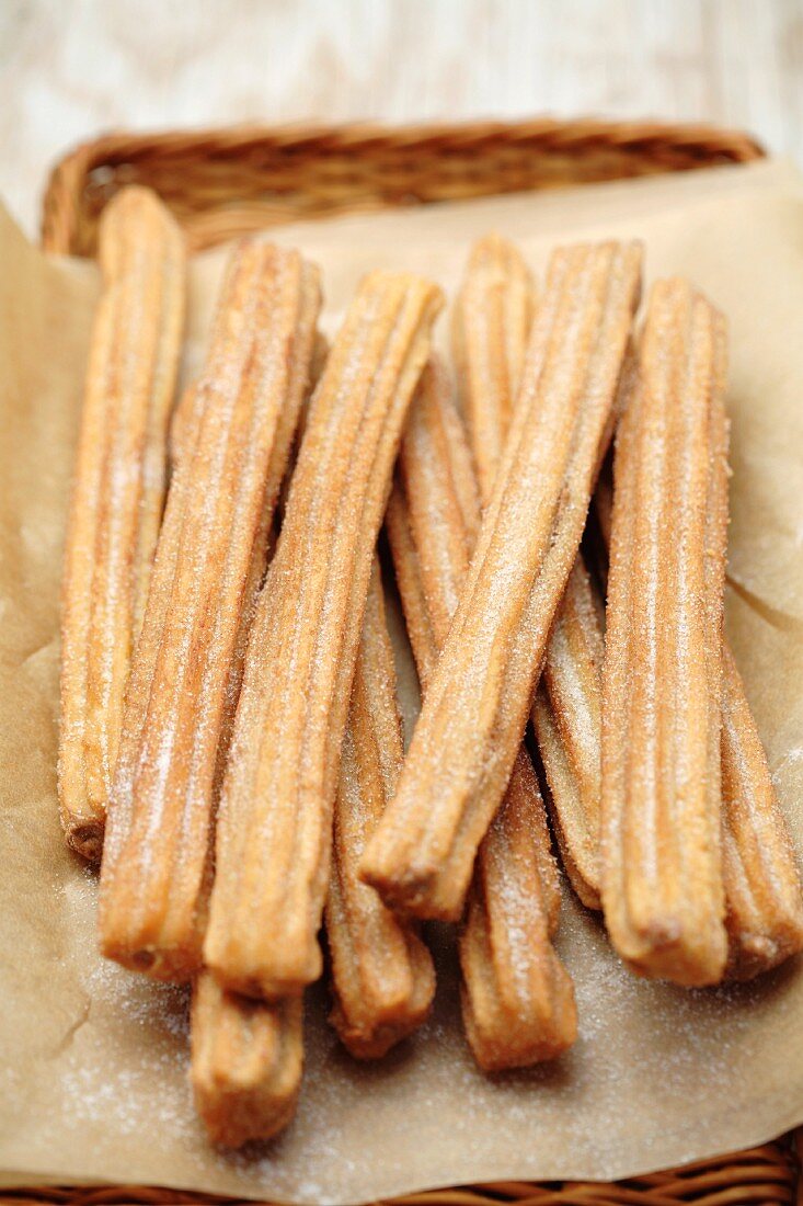 Close up of churros in basket