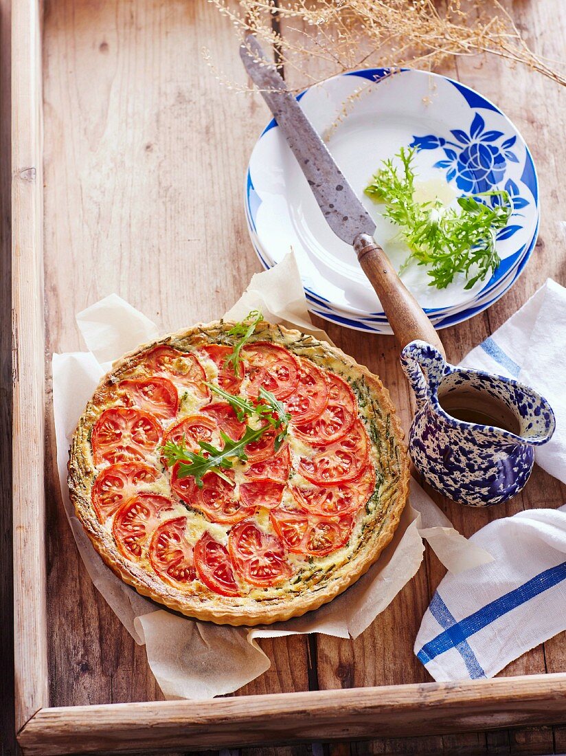 Tomato pie with chive ricotta cream