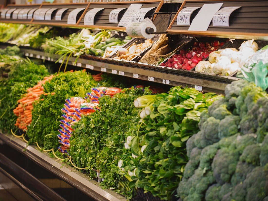 Vegetable display in the supermarket