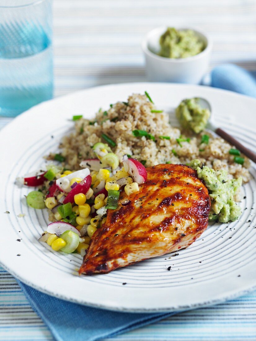 Spicy chicken breast with couscous and salsa