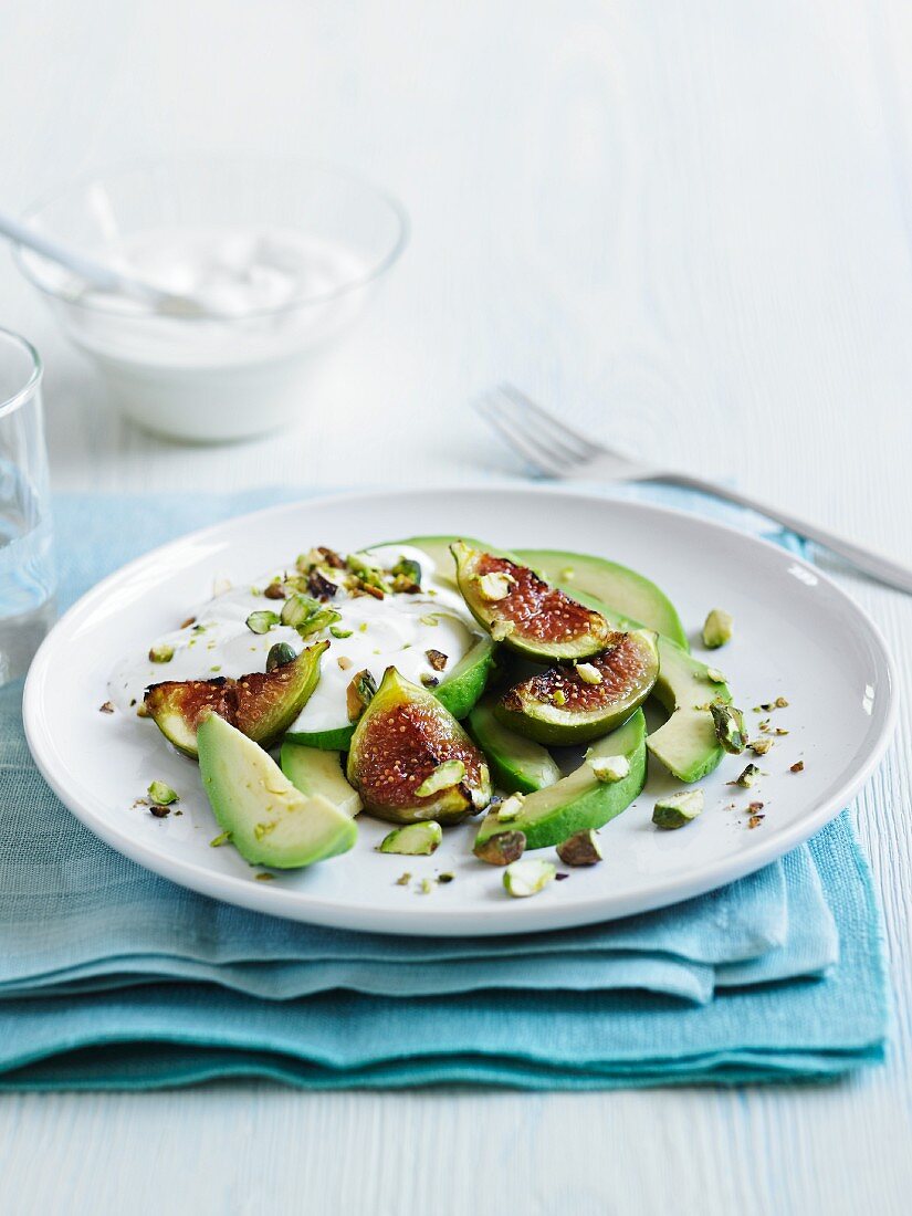 Avocado with figs and plain yoghurt