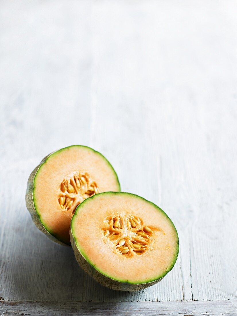 Cantaloupe melon, cut in half