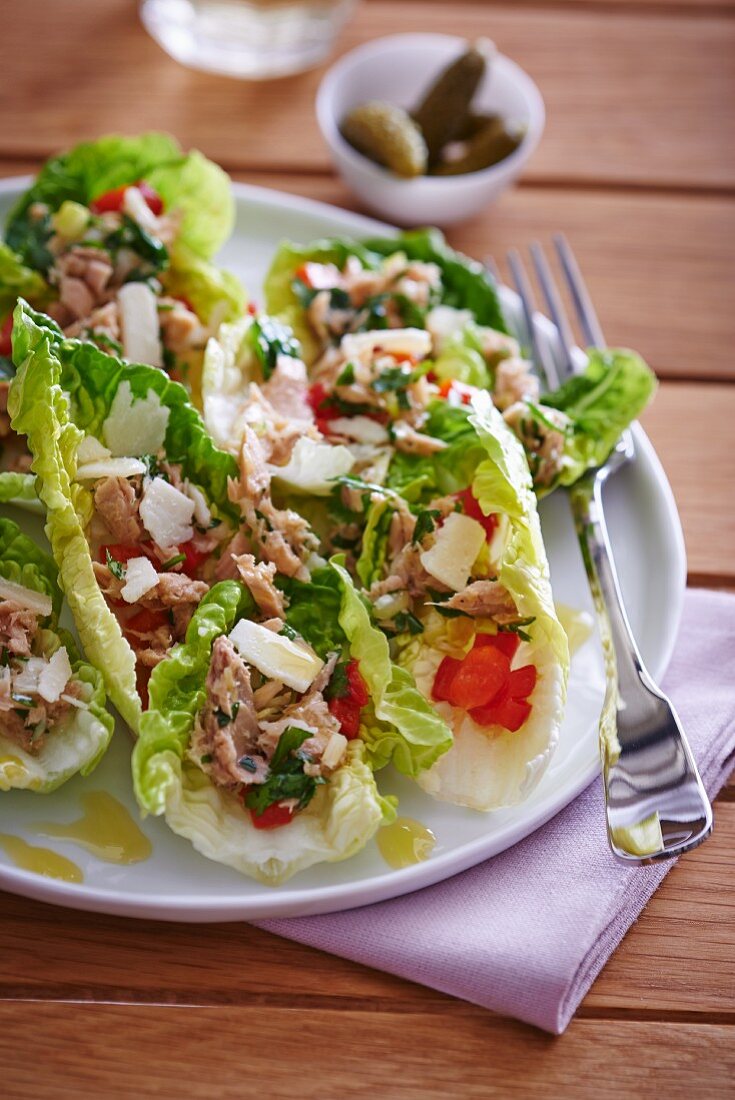 Lettuce with tuna, peppers and parmesan