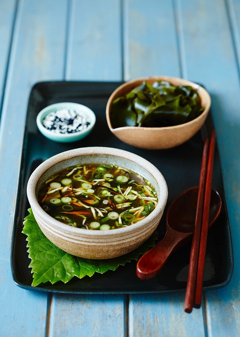 Miso soup with spring onions (Japan)