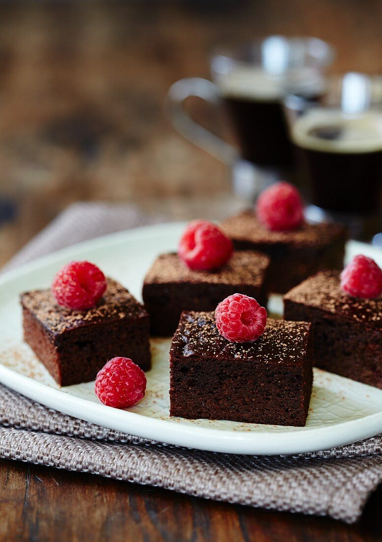 Brownies with raspberries