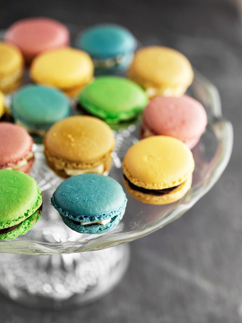 Gluten-free macaroons on a cake stand